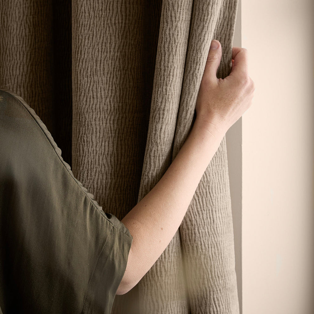 Heath Washed Velvet Fully Lined Eyelet Curtains Greige