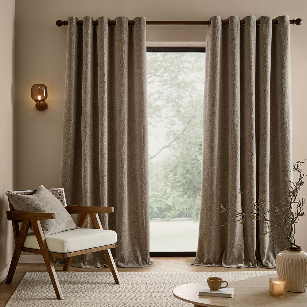 Heath Washed Velvet Fully Lined Eyelet Curtains Greige