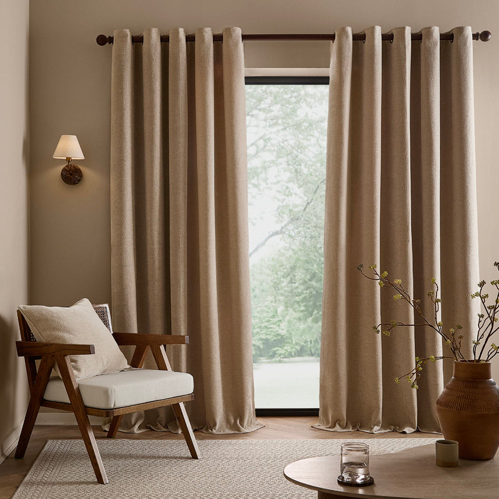 Heath Washed Velvet Fully Lined Eyelet Curtains Linen