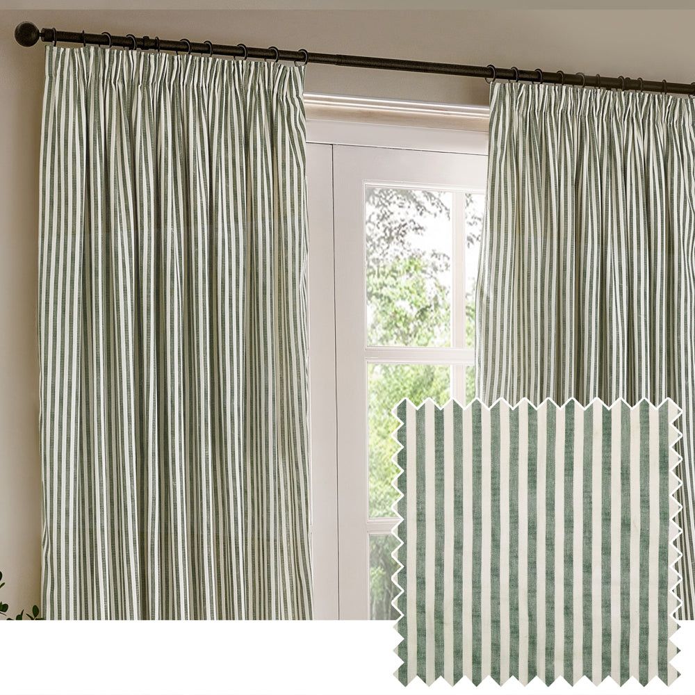 Hebden 100% Cotton Blackout Pencil Pleat Curtains Forest