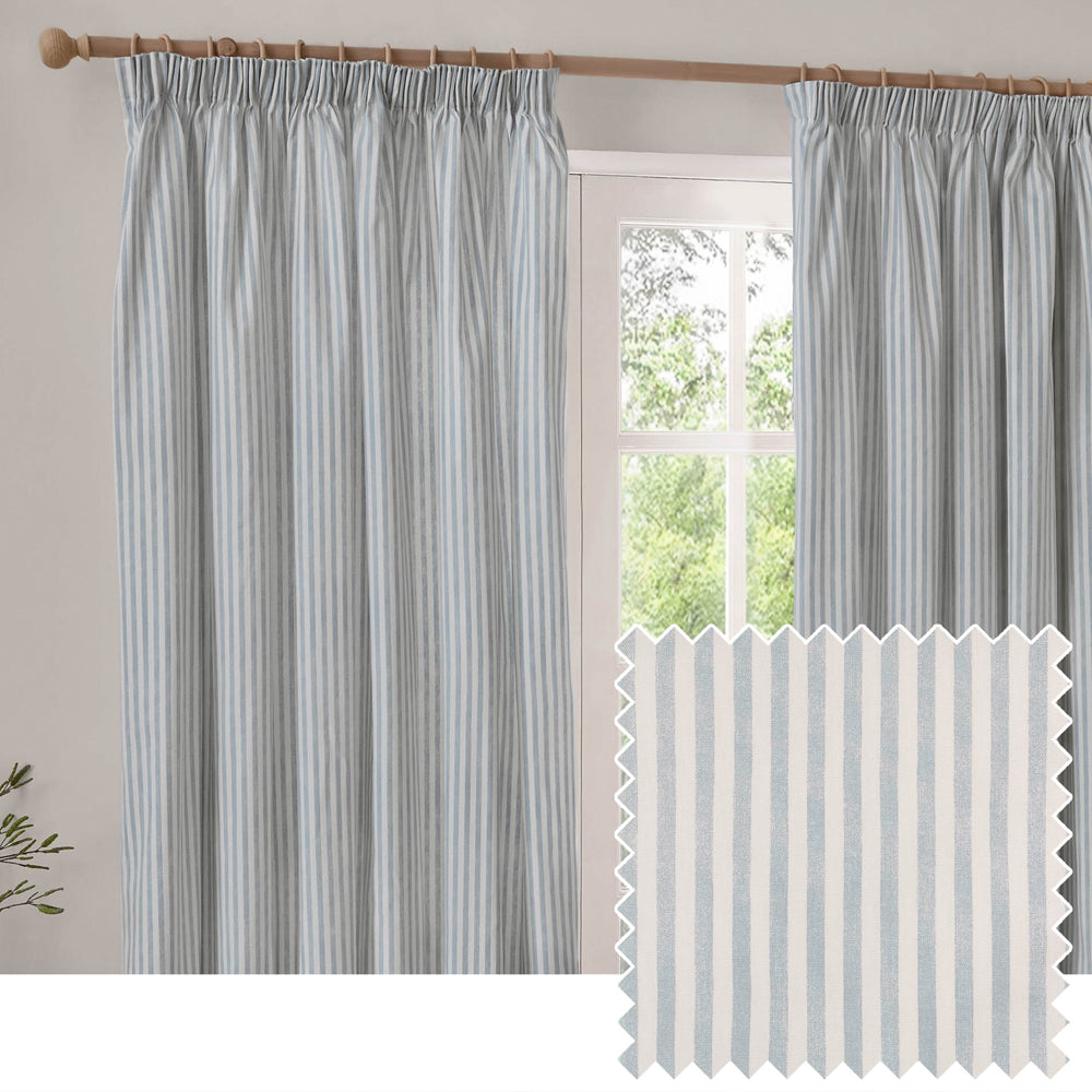 Hebden 100% Cotton Blackout Pencil Pleat Curtains Mineral Blue