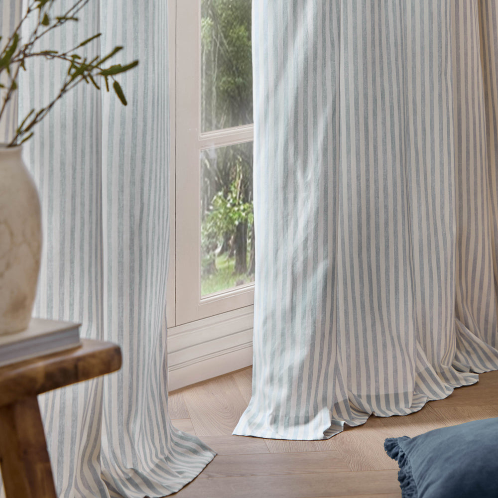 Hebden 100% Cotton Blackout Pencil Pleat Curtains Mineral Blue