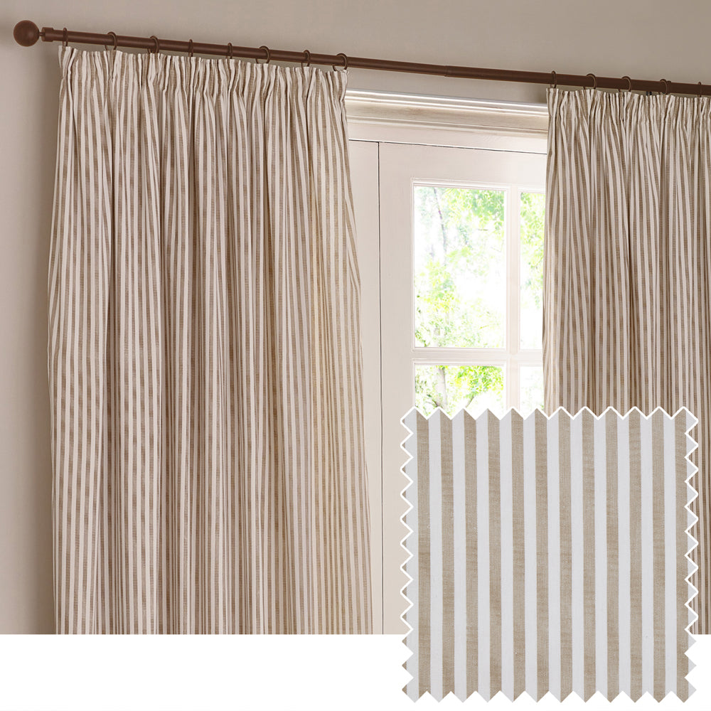 Hebden 100% Cotton Blackout Pencil Pleat Curtains Natural