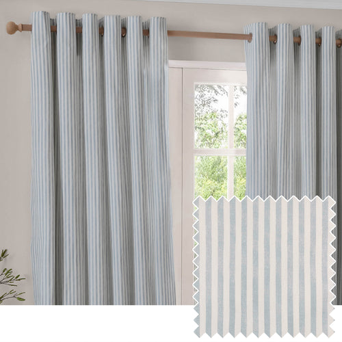 Striped Blue Curtains - Hebden 100% Cotton Blackout Eyelet Curtains Mineral Blue Yard