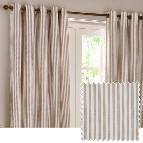 Striped Beige Curtains - Hebden 100% Cotton Blackout Eyelet Curtains Natural Yard