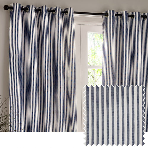 Striped Blue Curtains - Hebden 100% Cotton Blackout Eyelet Curtains Navy Yard
