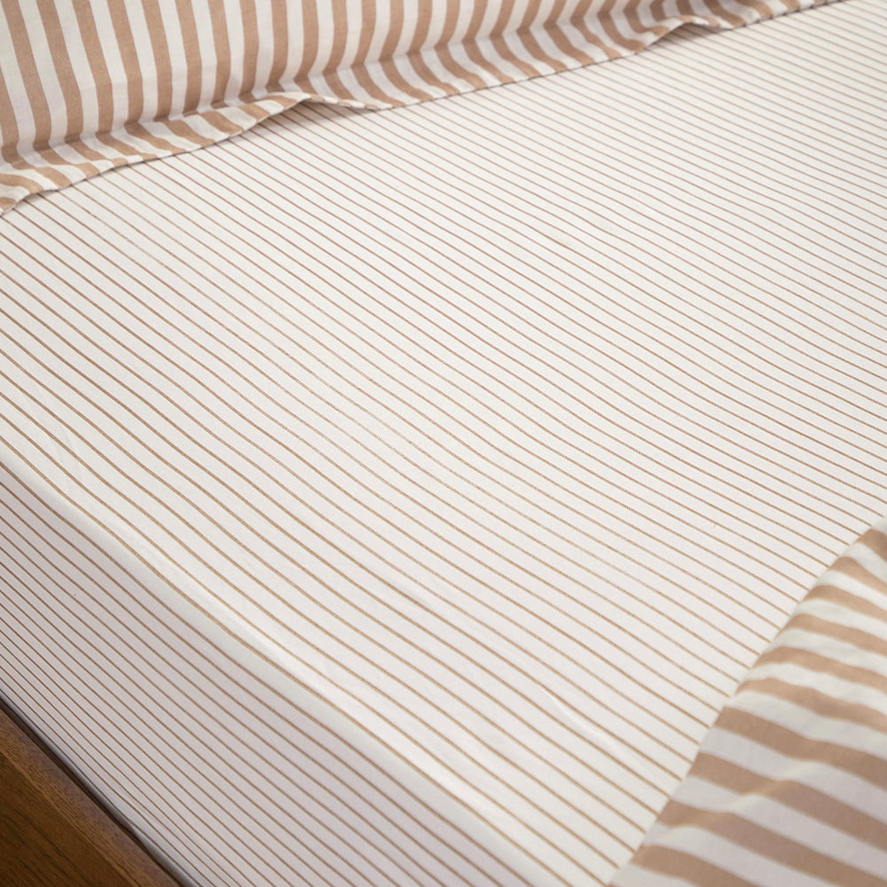 Striped Brown Bedding - Hebden 100% Cotton Narrow Stripe Fitted Sheet Caramel Yard