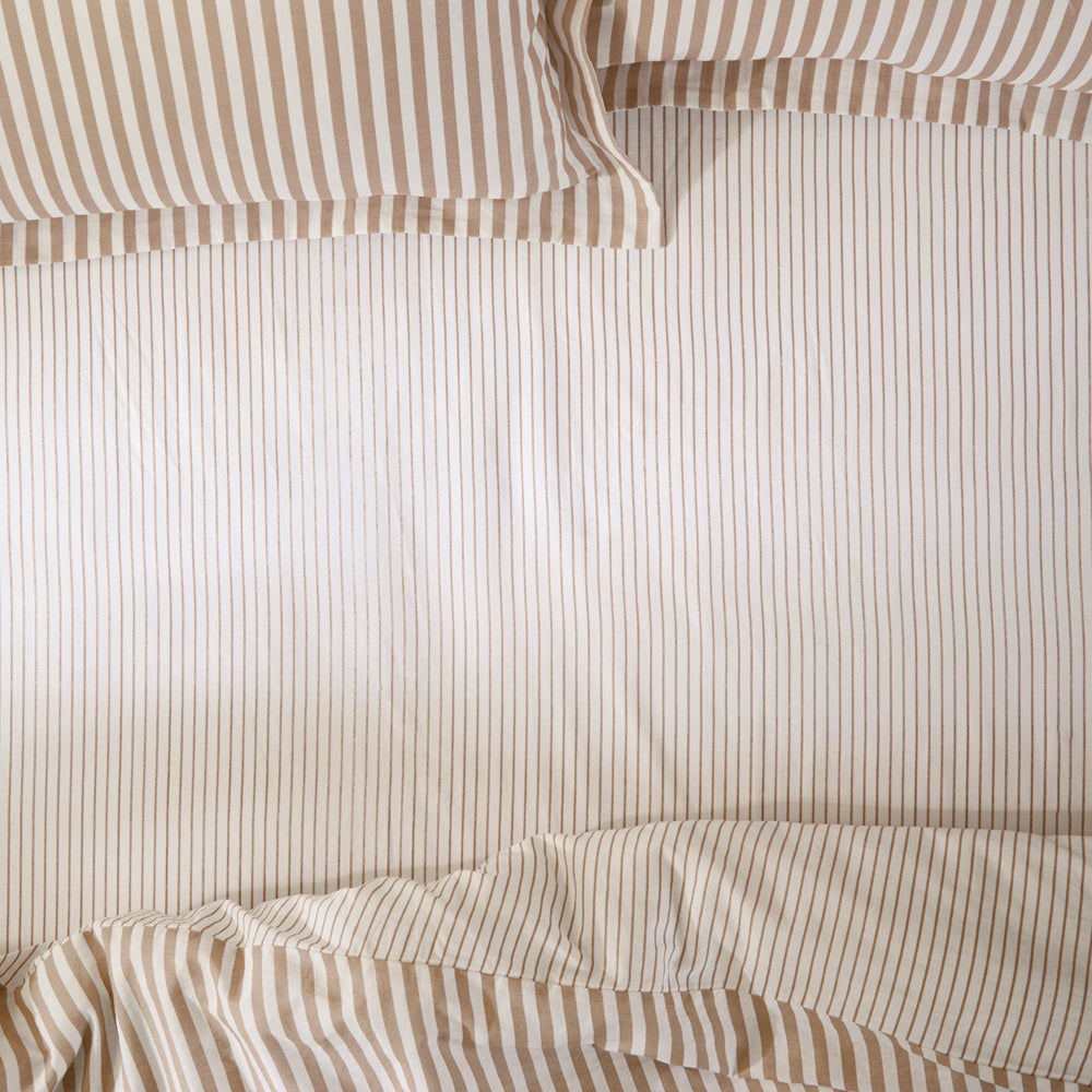 Hebden 100% Cotton Narrow Stripe Fitted Bed Sheet Caramel
