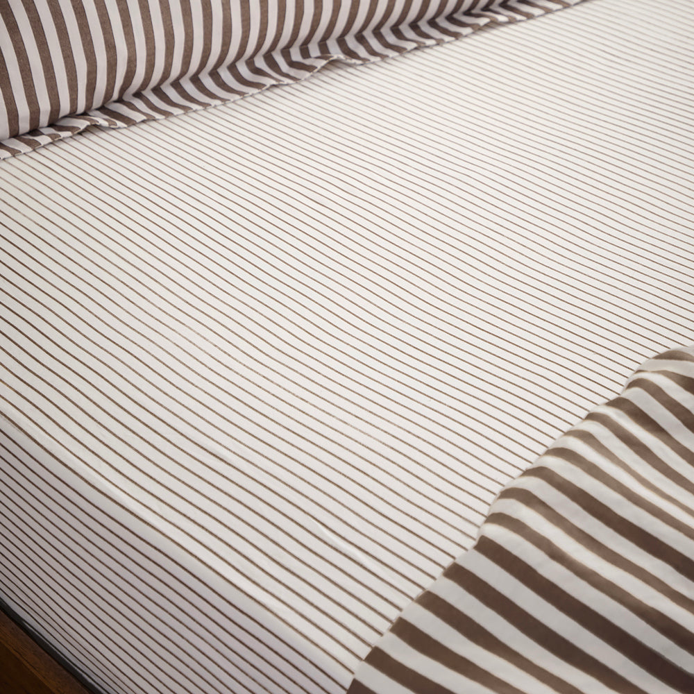 Striped Brown Bedding - Hebden 100% Cotton Narrow Stripe Fitted Sheet Espresso Brown Yard