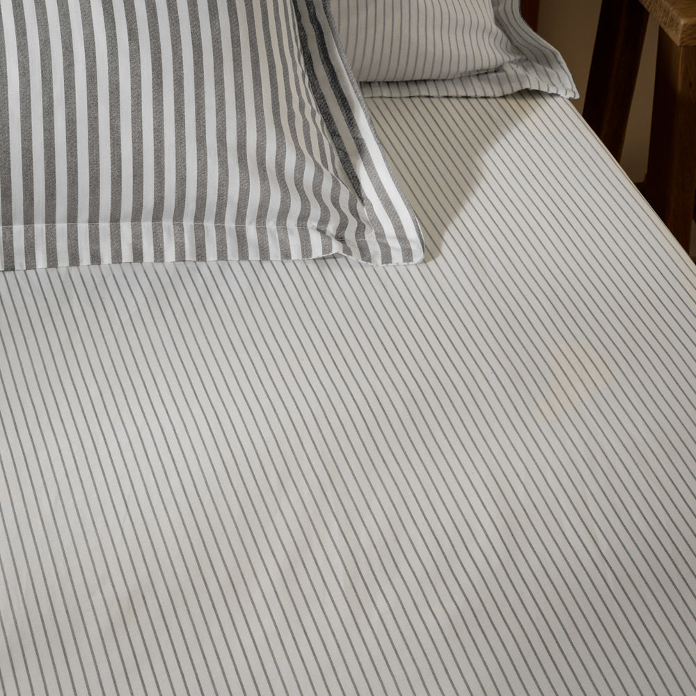 Hebden 100% Cotton Narrow Stripe Fitted Bed Sheet Grey