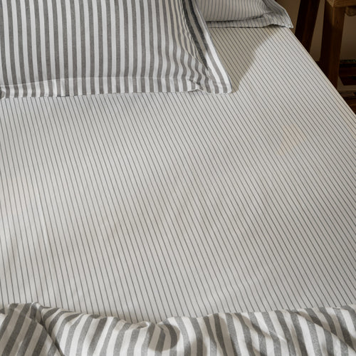 Hebden 100% Cotton Narrow Stripe Fitted Bed Sheet Grey