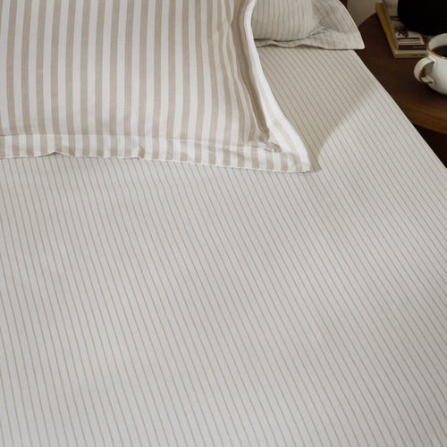 Striped Cream Bedding - Hebden 100% Cotton Narrow Stripe Fitted Bed Sheet Natural Yard