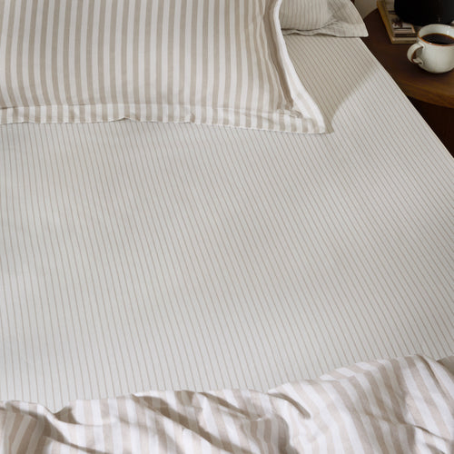 Hebden 100% Cotton Narrow Stripe Fitted Bed Sheet Natural