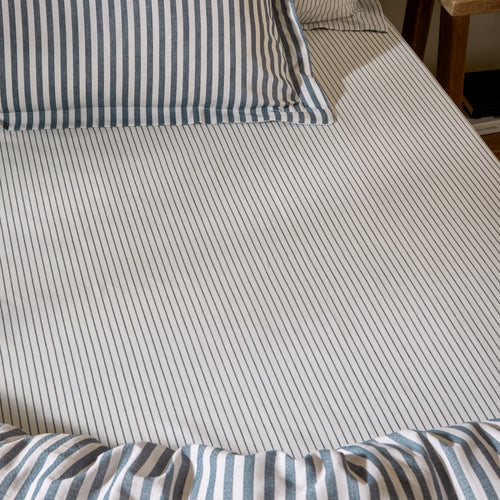 Striped Blue Bedding - Hebden 100% Cotton Narrow Stripe Fitted Bed Sheet Navy Yard