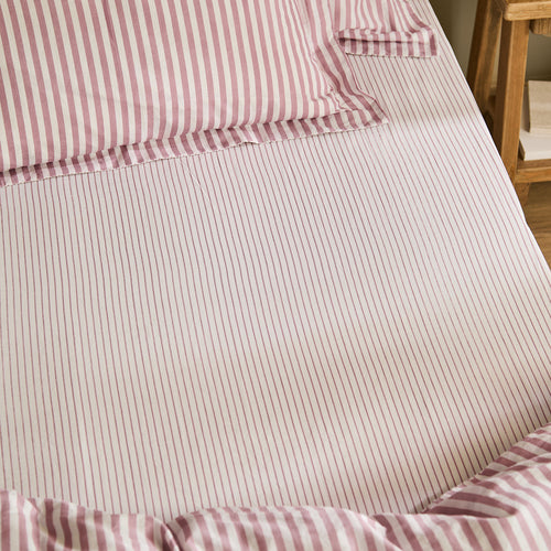 Striped Red Bedding - Hebden 100% Cotton Narrow Stripe Fitted Sheet Rosewood Yard