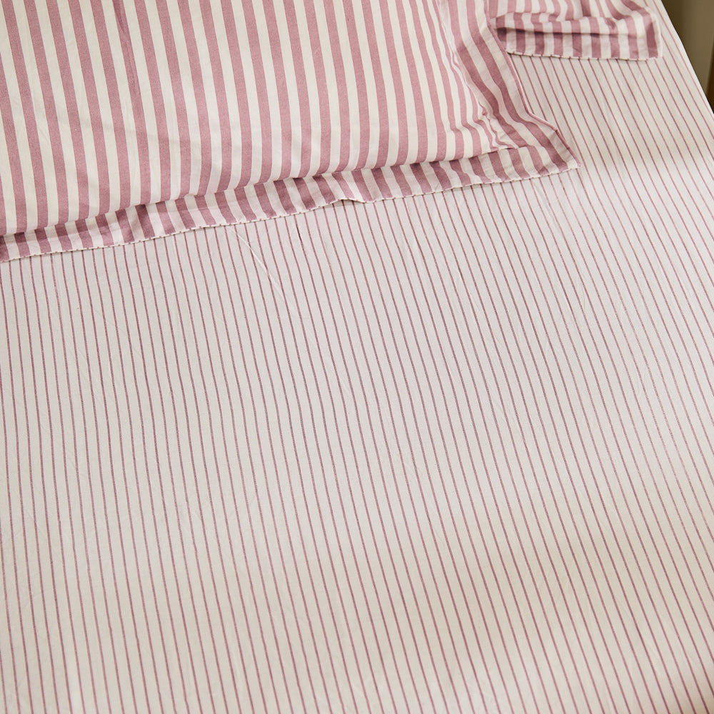 Hebden 100% Cotton Narrow Stripe Fitted Bed Sheet Rosewood