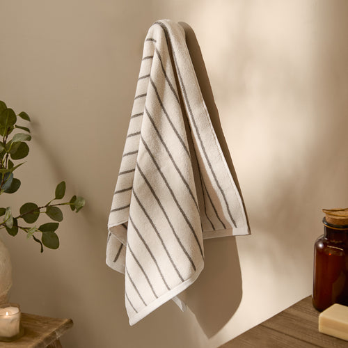 Striped Brown Bathroom - Hebden Narrow Stripe 100% Cotton Towels Mole Yard