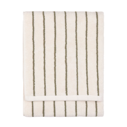 Striped Green Bathroom - Hebden Narrow Stripe 100% Cotton Towels Olive Yard