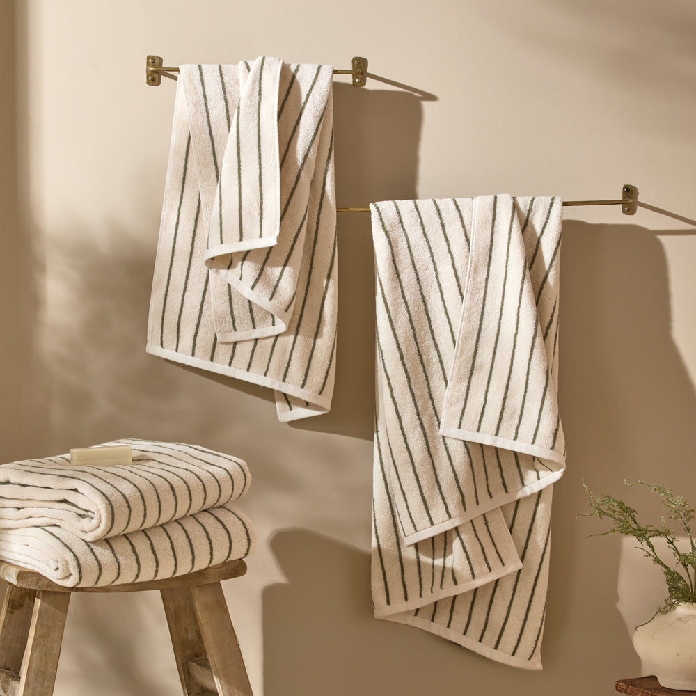 Hebden Narrow Stripe 100% Cotton Towels Olive
