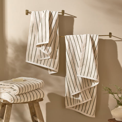 Hebden Narrow Stripe 100% Cotton Towels Olive