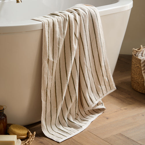 Hebden Narrow Stripe 100% Cotton Towels Olive