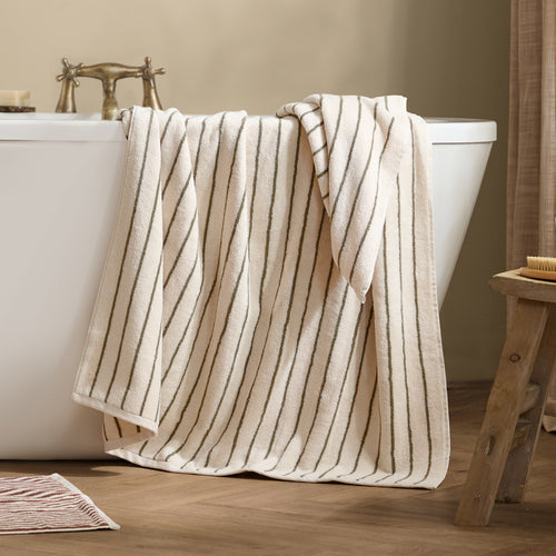 Hebden Narrow Stripe 100% Cotton Towels Olive