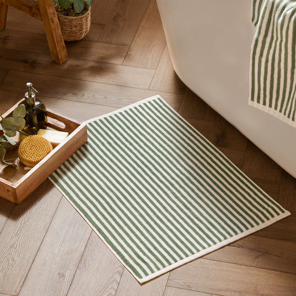 Striped Green Bathroom - Hebden Striped Cotton Bath Mat Forest Yard