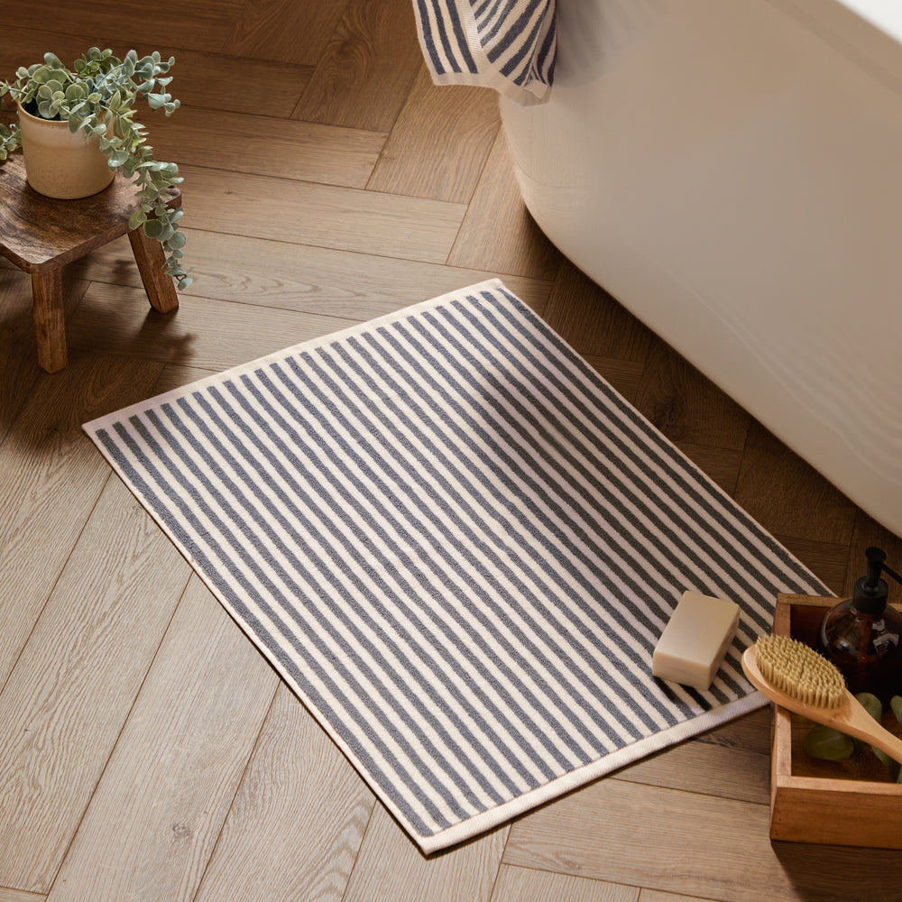 Striped Grey Bathroom - Hebden Striped Cotton Bath Mat Grey Yard