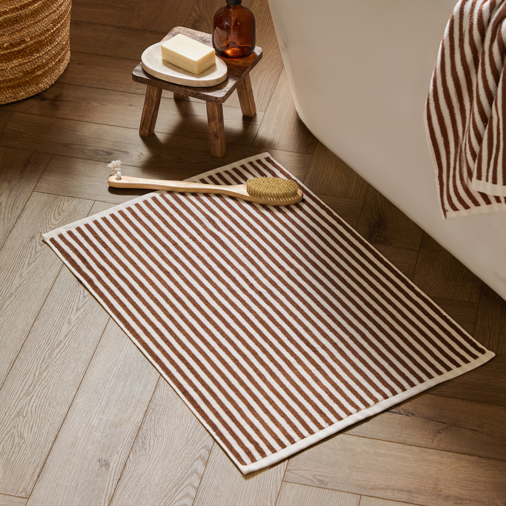 Striped Brown Bathroom - Hebden Striped Cotton Bath Mat Pecan Yard