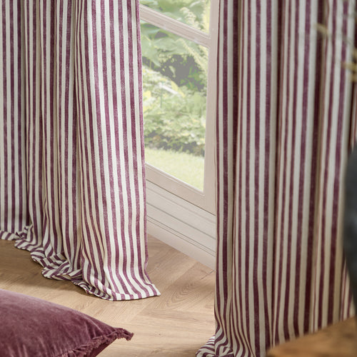 Hebden Striped 100% Cotton Lined Pencil Pleat Curtains Beetroot