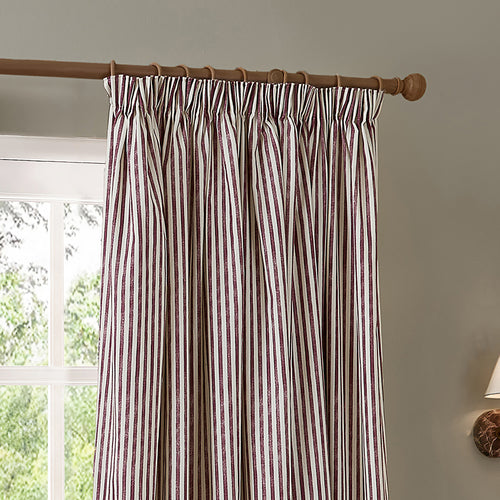 Hebden Striped 100% Cotton Lined Pencil Pleat Curtains Beetroot