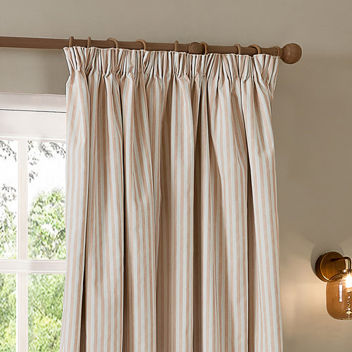 Hebden Striped 100% Cotton Lined Pencil Pleat Curtains Blush