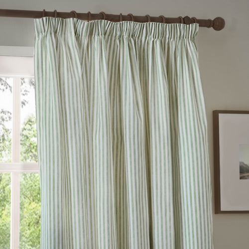 Hebden Striped 100% Cotton Lined Pencil Pleat Curtains Eucalyptus