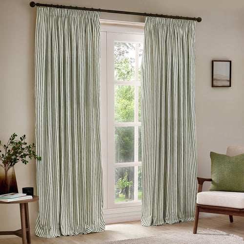 Striped Green Curtains - Hebden Striped Cotton Pencil Pleat Curtains Forest Green Yard