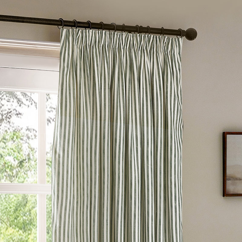 Striped Green Curtains - Hebden Striped Cotton Pencil Pleat Curtains Forest Green Yard