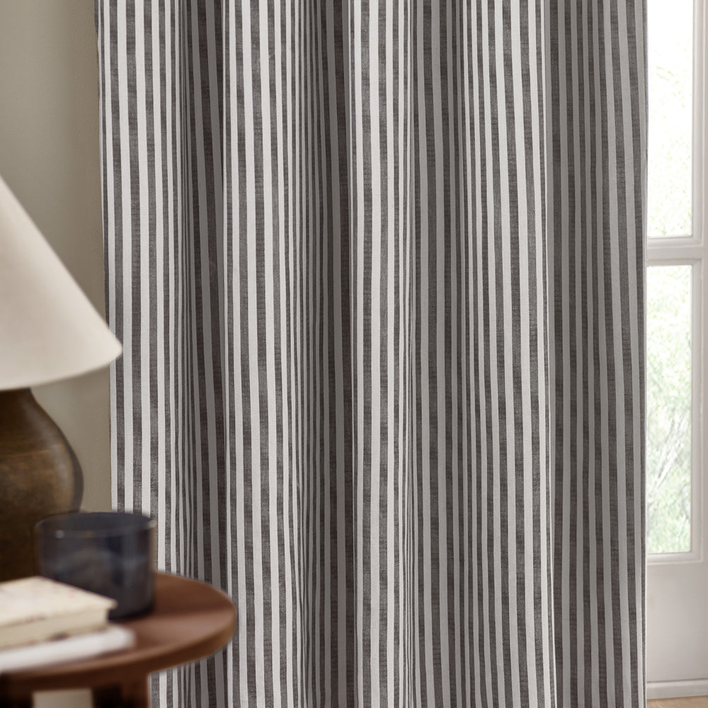 Hebden Striped 100% Cotton Lined Pencil Pleat Curtains Grey