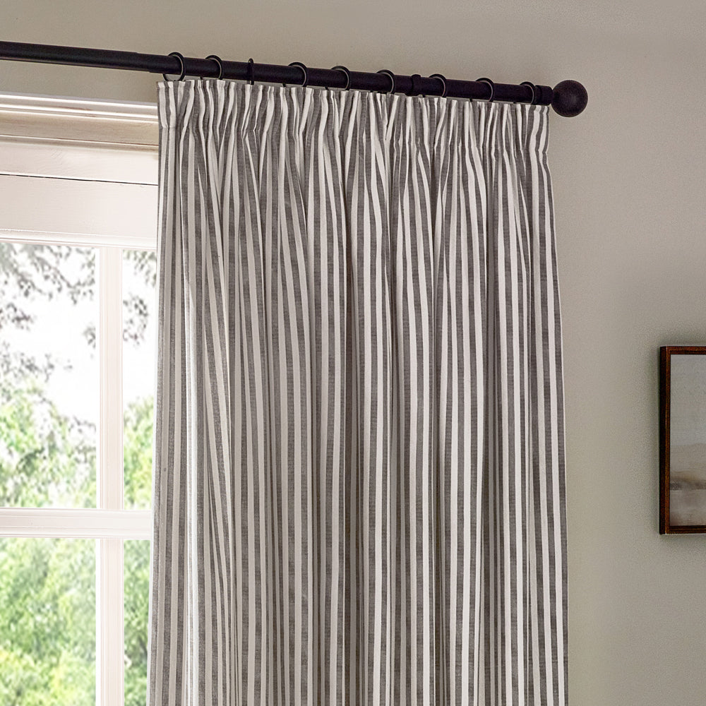 Hebden Striped 100% Cotton Lined Pencil Pleat Curtains Grey