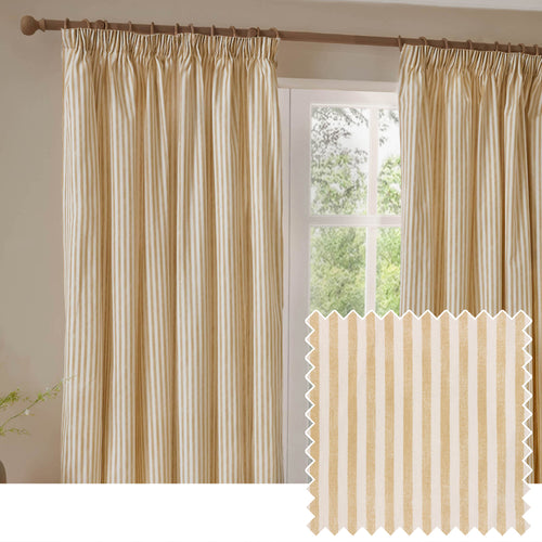 Striped Yellow Curtains - Hebden Striped 100% Cotton Lined Pencil Pleat Curtains Honey Yellow Yard