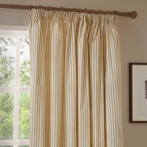 Hebden Striped 100% Cotton Lined Pencil Pleat Curtains Honey Yellow