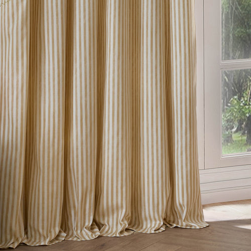 Hebden Striped 100% Cotton Lined Pencil Pleat Curtains Honey Yellow