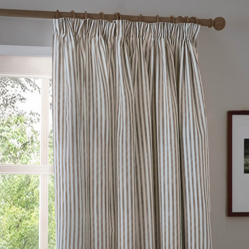 Hebden Striped 100% Cotton Lined Pencil Pleat Curtains Mole