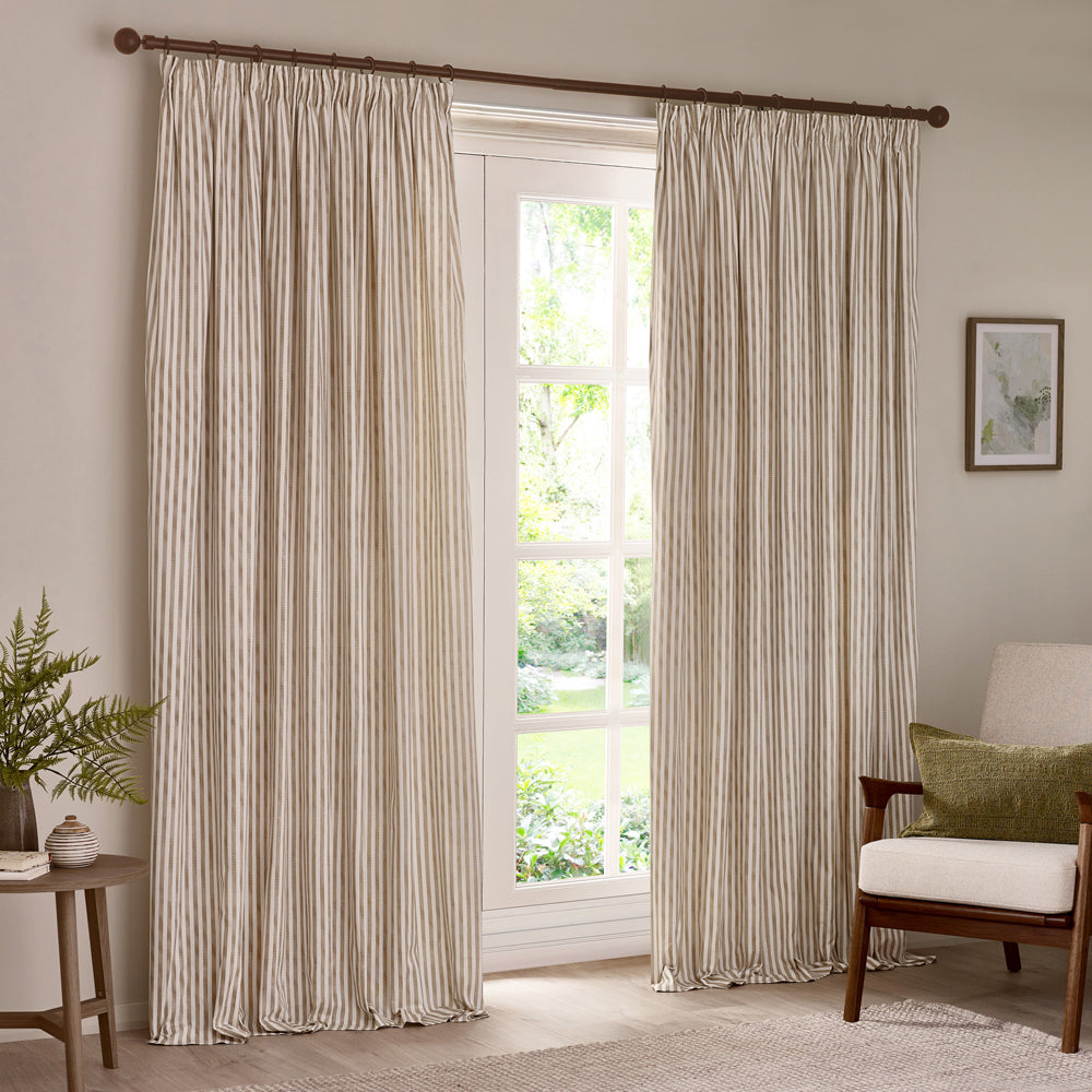 Striped Beige Curtains - Hebden Striped 100% Cotton Lined Pencil Pleat Curtains Natural Yard