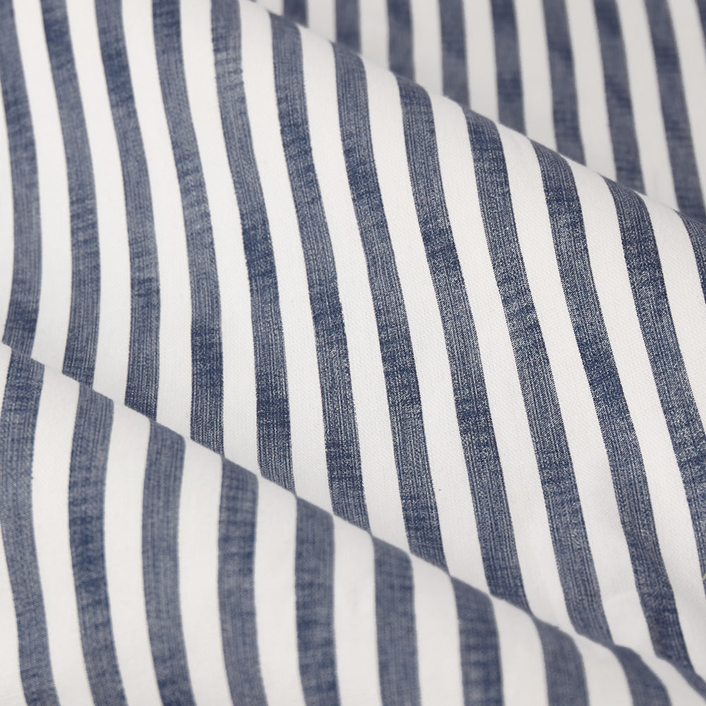 Hebden Striped 100% Cotton Lined Pencil Pleat Curtains Navy