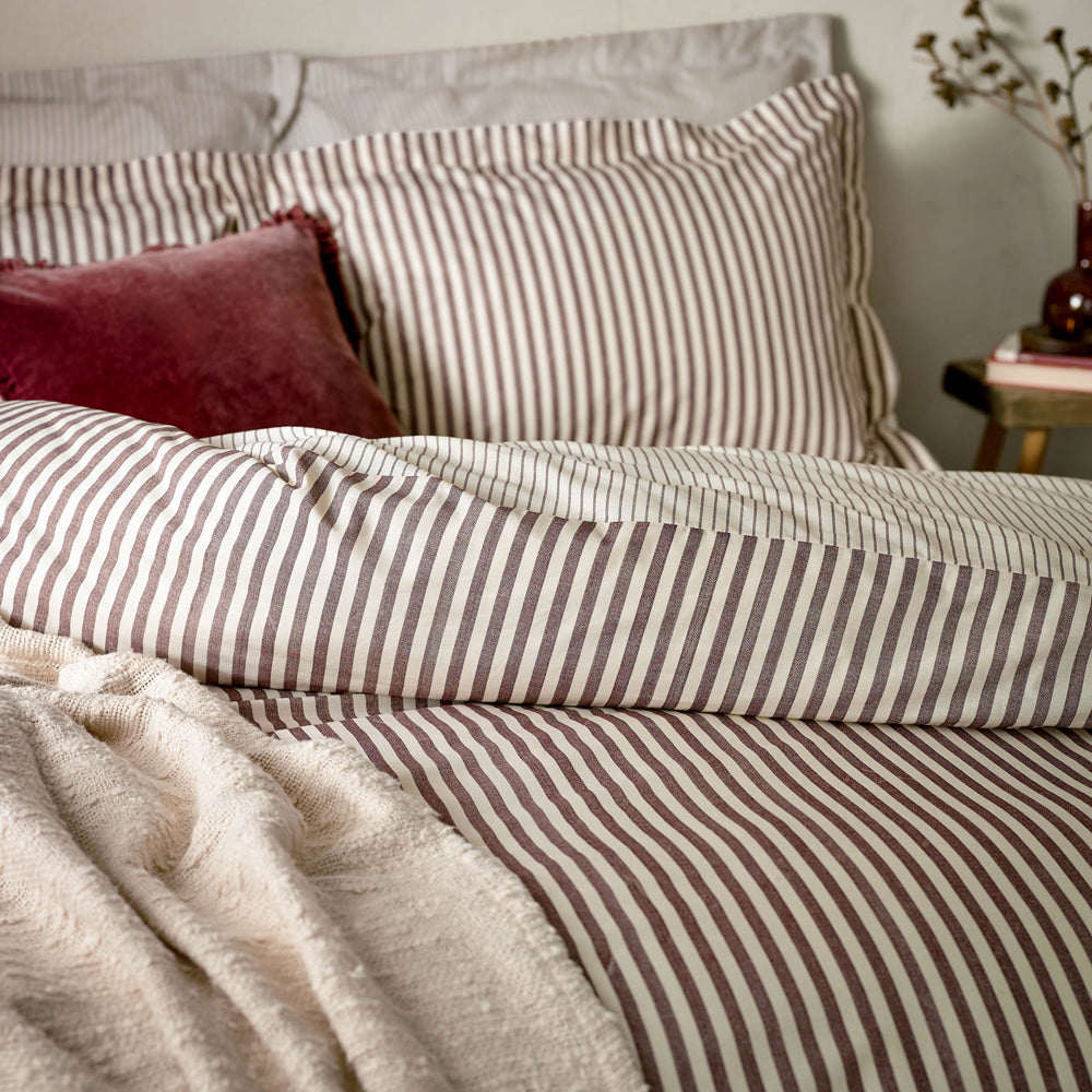 Hebden Stripe 100% Cotton Duvet Cover Set Beetroot