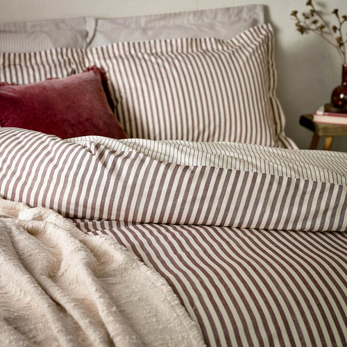 Striped Red Bedding - Hebden Mélange Stripe Cotton Duvet Cover Set Beetroot Yard