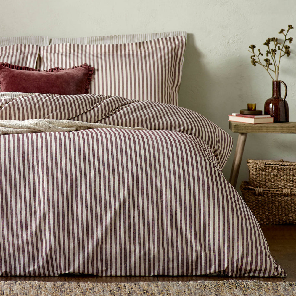 Hebden Stripe 100% Cotton Duvet Cover Set Beetroot