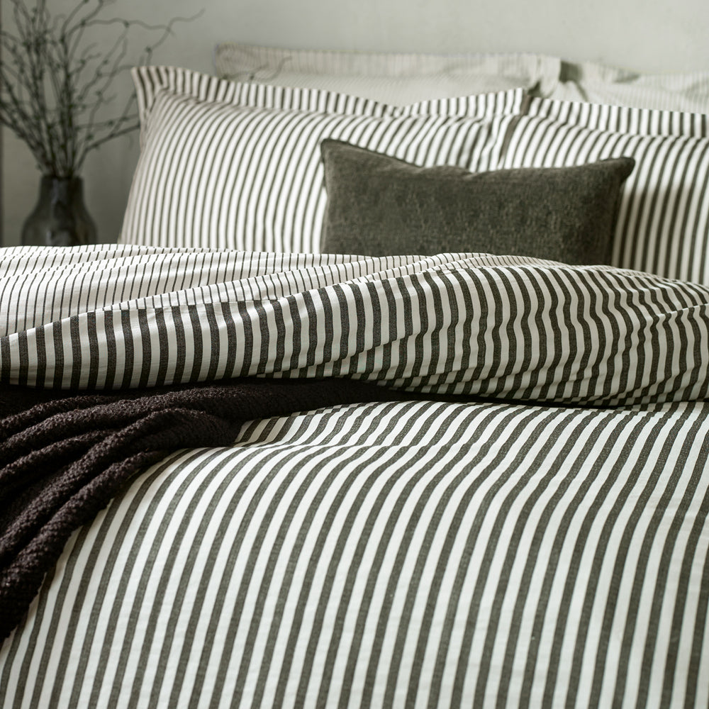 Hebden Stripe 100% Cotton Duvet Cover Set Black