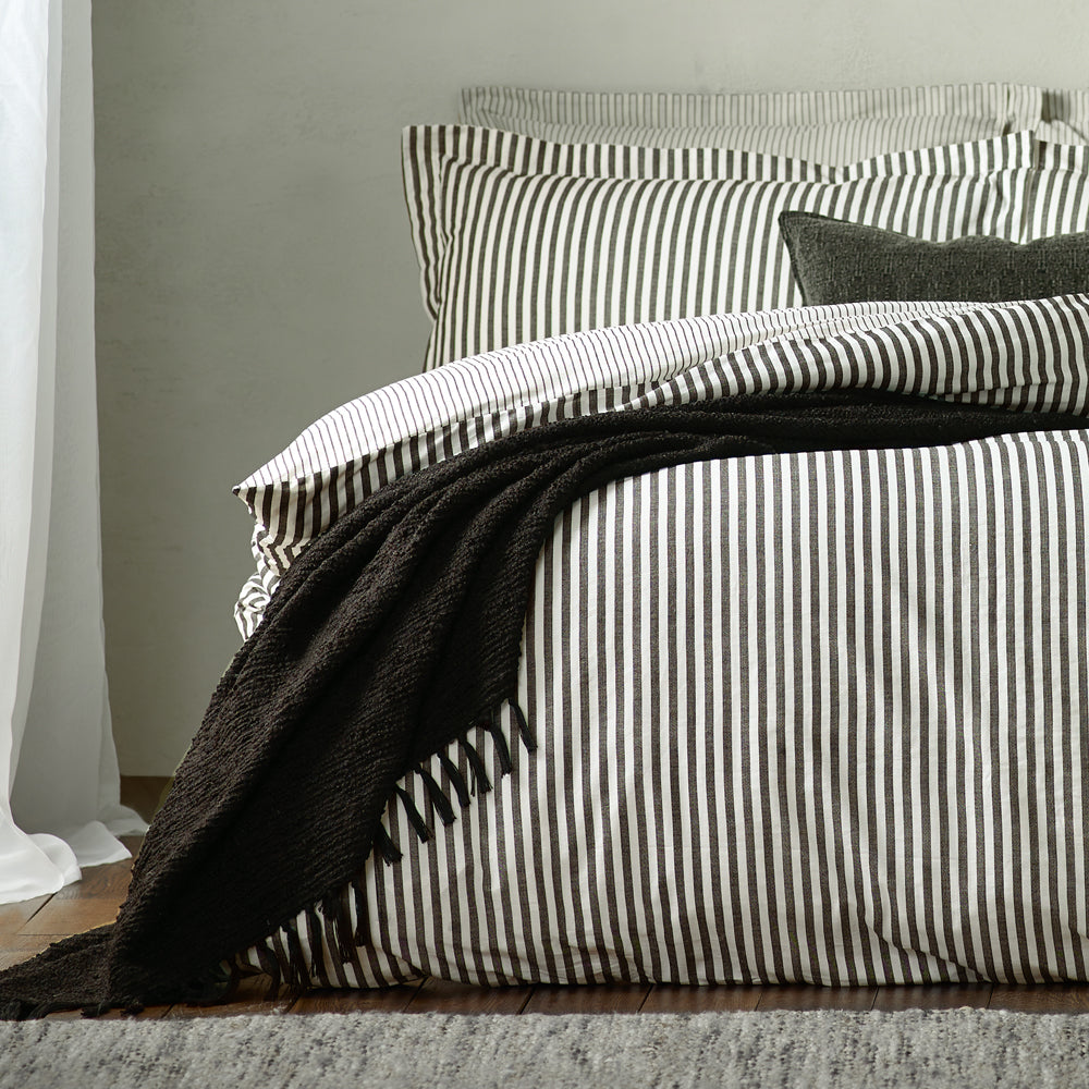 Hebden Stripe 100% Cotton Duvet Cover Set Black