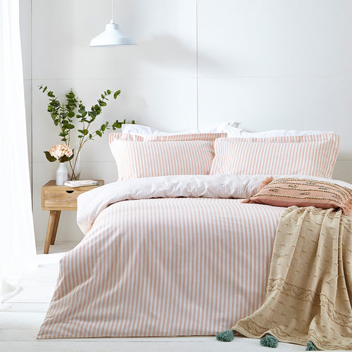 Striped Pink Bedding - Hebden Mélange Stripe 100% Cotton Duvet Cover Set Blush Yard