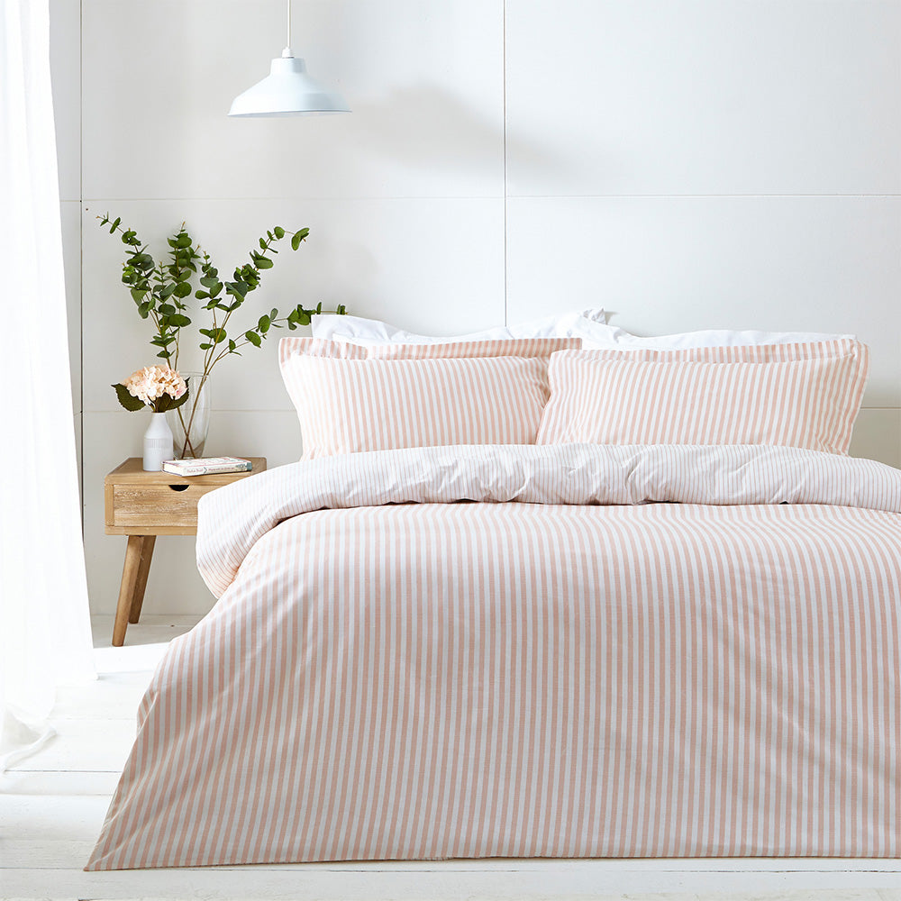 Hebden Stripe 100% Cotton Duvet Cover Set Blush
